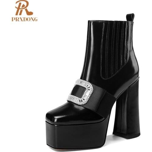 Sexy Ladies Chelsea Boots Thick Platform Ankle Boots Crystal Slip On High Heeled Women Shoes Party Weddings Dress Black Beige