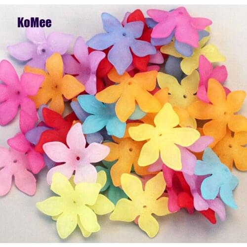 200pcs/lot Beautiful Acrylic Flower Beads Free Shipping Lily Flower Frosted Acrylic Beads 28x7mm For Jewelry Making