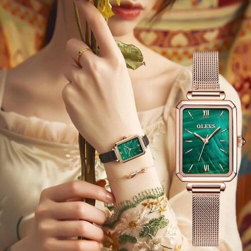 OLEVS 6624 Watch Women New Fashion Green Quartz Watch Waterproof Luxury Ladies Watches Stainless Steel Lady Elegant Bracelet