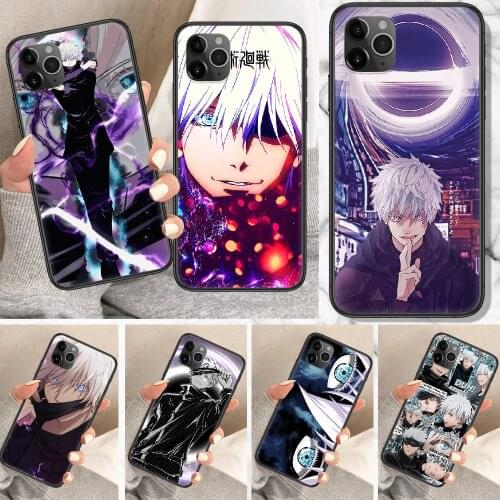 Satoru Gojo Jujutsu Kaisen Anime Phone Case For iphone 5 5S SE 2 6 6S 7 8 11 12 Mini Plus X XS XR Pro Max black fashion Etui