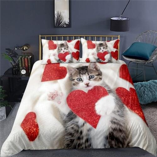 Home Textile Luxury 3D Cat Print 2/3Pcs Comfortable Duvet Cover Pillowcase Bedding Sets Single Queen and King EU/US/AU Size