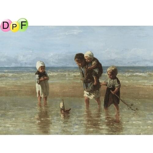 DPF Diy Diamond Painting Cross Stitch Embroidery Mosaic people “Beach kid“ Full Square/Round Drill Home Decor Wall Painting set