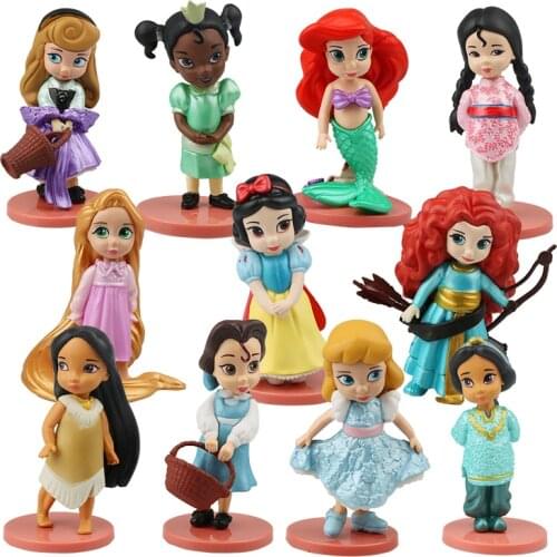 11pcs/set Disney Princess Hand Office Doll Snow White Merida Princess Rapunzel Pvc Anime Figurines Kid Toy Gift