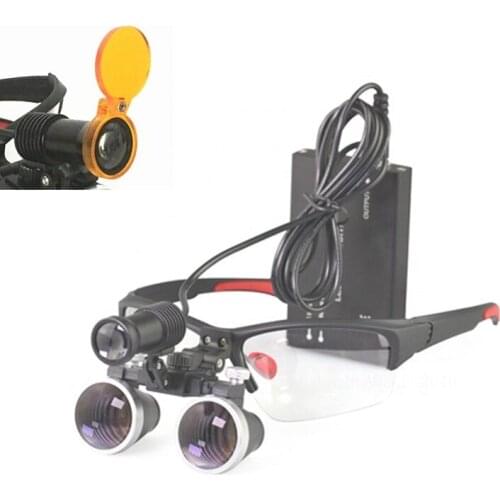 Orange Filter 2.5/3.5X Surgery Dental Binocular Loupes Magnifier 5WLED Headlight Headlamp with Dental Curing Light Cover