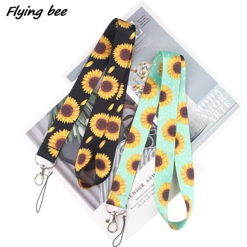 Flyingbee Sunflower Black Green Painting Art Key Chain Lanyard Neck Strap For Phone Keys ID Card Creative Lanyards X1134
