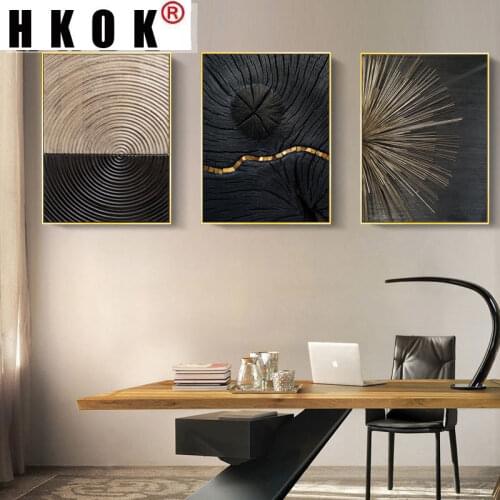 HKOK Luxury Abstract Annual Ring Retro Home Decor Picture Minimalist Nordic Canvas Painting Wall Art Poster Print Living Room