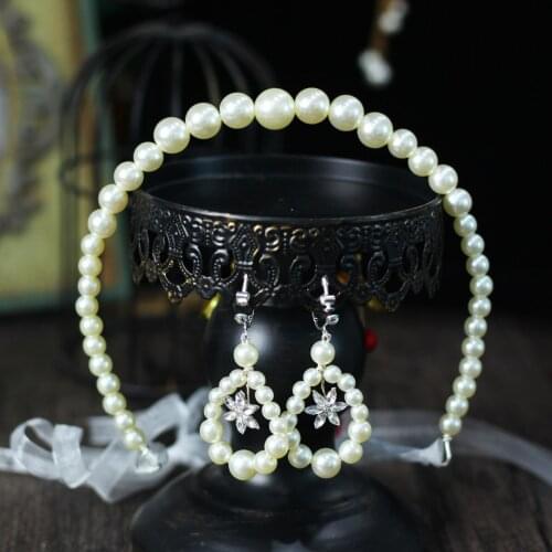 Sweetheart Bridal Headdress Pearl Satin Hair Hoop Earings Set for Wedding Perform Studio Travel Prop Daily Life HP042