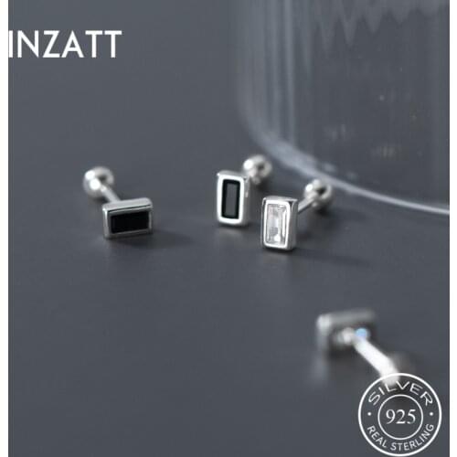 INZATT Real 925 Sterling Silver Zircon Thread Bead Rectangle Stud Earrings For Fashion Women Fine Jewelry Punk Accessories