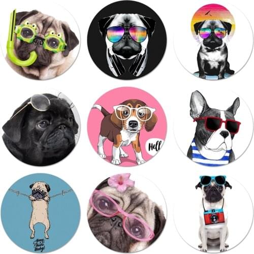 Housing tears blowing bubbles pug with glasses Badge Brooch Pin Accessories For Clothes Backpack Decoration gift 58mm
