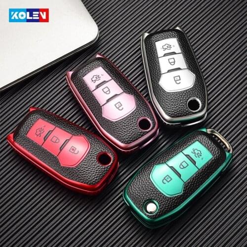 Leather + TPU Car Remote Key Full Cover Case For Ford Ranger Fusion Fiesta Escort Mondeo KUGA Ecospord Auto Smart Key Shell Fob