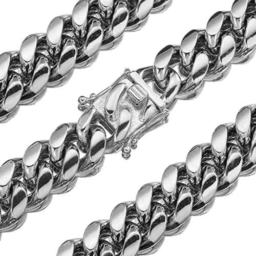 New Fashion 316L Stainless Steel Silver Color Miami Cuban Curb Link Chain Necklace Holiday Gift Mens Womens Jewelry 7-40Inch