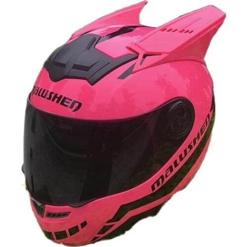 Malushen Flashing brand motorcycle full face helmet casque motorbik chopper motorcycle in winter season safety adult pink helmet