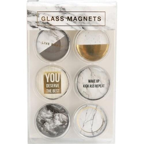 Marble Fridge Magnets 6 Pack Round Glass Refrigerator Magnet Sticker Home Kitchen School Office Whiteboard Decor Dry Erase Board
