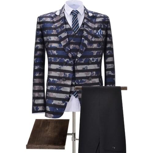 Mens Suits 3-Pieces Business Suits Groom Retro Noble Striped Tuxedos For Formal Wedding Plus Suits(Blazer+Pants+Vest)