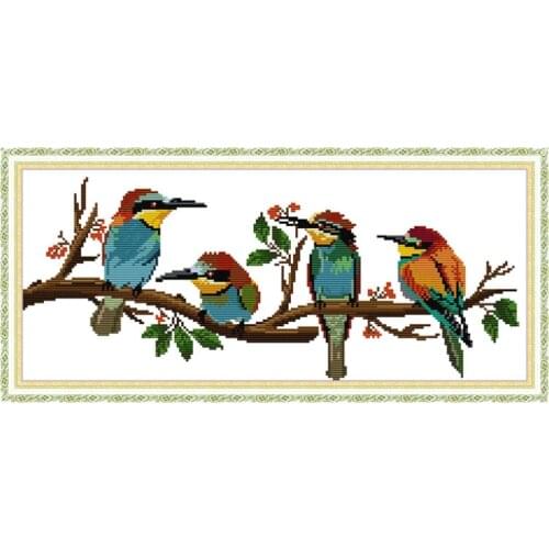 Joy Sunday Embroidery Cross Stitch Sets Little Bird Patterns 14ct Printed Canvas DIY Hand Needlework Cross Stitch DMC thread