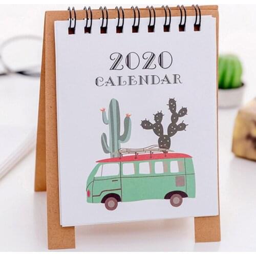 Desktop 2020 Calendar Cartoon Cactus/Car Daily Scheduler Reminder Agenda Organizer 2020 Planner 9.5*12.5Cm