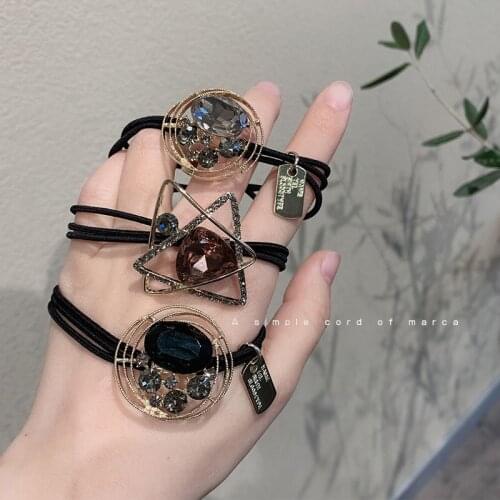 New Planet Rhinestone Hair Ties Elastic Hair Bands Round Geometric Colored Crystal Hair Accessories Korean Rubber Band Wholesale