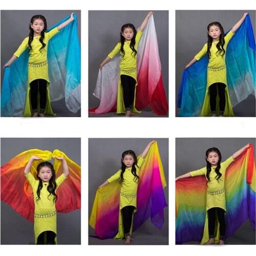 New Kids OrientalDance silk Veils 100% real Silk hand-Scarf Veil Gradient color Stage Dance Props Veils for Girls 180cm/200cm