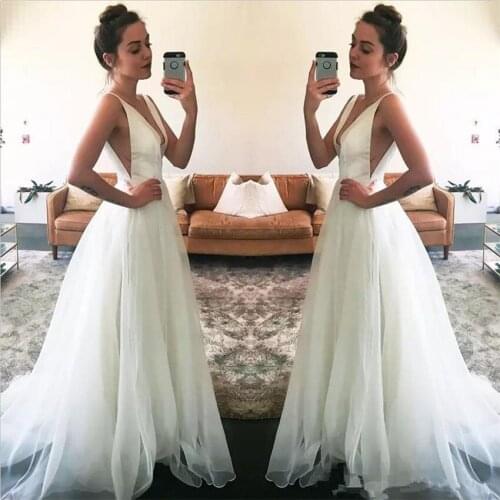 NUOXIFANG Vestido de Noiva 2020 V-Neck Beach Wedding Dresses Backless A-Line Tulle Sexy boho Bridal Gowns Vintage wedding gown