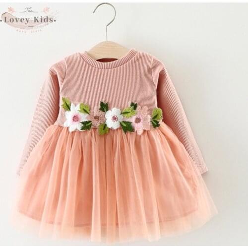 2020 Autumn Brand New Baby Girl Dress Sweet Knitting Tutu Patchwork Princess Floral Wedding Dresses Long Sleeve Toddler Clothing
