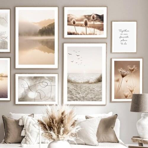 Autumn Lake Mountain Yellow Dandelion Wall Art Canvas Painting Nordic Posters And Prints Wall Pictures For Living Room Decor