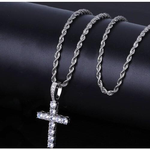 AZ Hip Hop Iced Out Classic Cross Pendant Necklace For Men Paved Zircon Stone Women’s Choker Necklace Goth Jewelry Free Shipping
