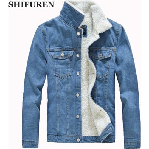 SHIFUREN Winter Men Denim Jackets Coat Thick Warm With Fleece Long Sleeve Cowboy Outerwear Motorcycle Jean Jackets Size S-4XL