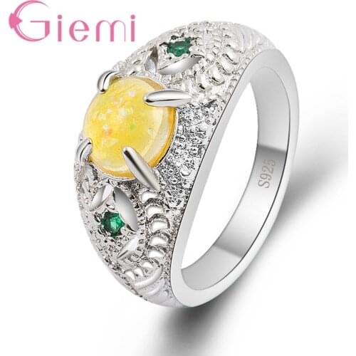 Modern Sparkling Crystal Design Women Fire Opal Rings 925 Sterling Silver Statement Jewelry for Lovers Gifts Hot Sale