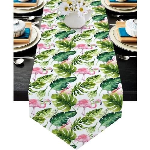 Tropical Palm Tree Flamingo Table Runner Luxury Dining Table Decor Tablecloth Table Runner for Wedding Party