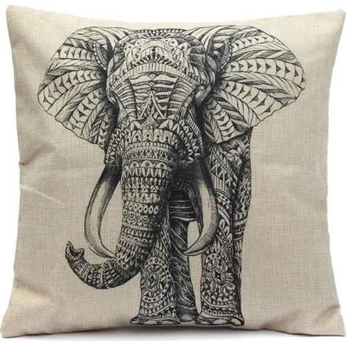 Vintage Elephant Pillow Cover Cotton Linen Sofa Waist Cushion Case Home Decor