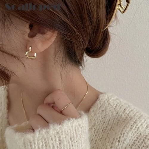 SCALLOPED Vintage Hollow Love Heart Gold Hoop Earrings For Women 2021 New Trendy Simple Charm Jewelry Girlfriend Gift Brincos