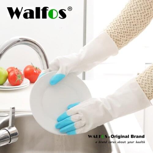 WALFOS Waterproof Household Glove Warm Dishwashing Glove Water Dust Stop Cleaning Rubber Glove