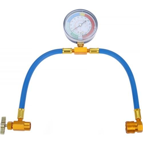 Yetaha 1Pc R134A Air Conditioning Refrigerant Charging Hose with Gauge and 1/2 ACME Thread Brass Adapter