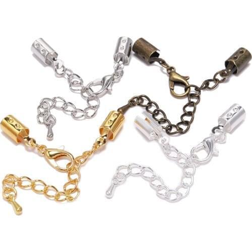 10pcs/lot 5mm Cord clips End Caps With Lobster Clasps Chain Fit Round Leather Cord Connectors For Jewelry Making Supplies DIY