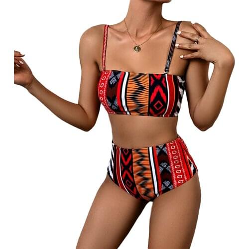 Female Two-Piece Swimsuits Women’ s Floral Print Bikini Set Top+ High Waist Panties Swimwear Tankinis