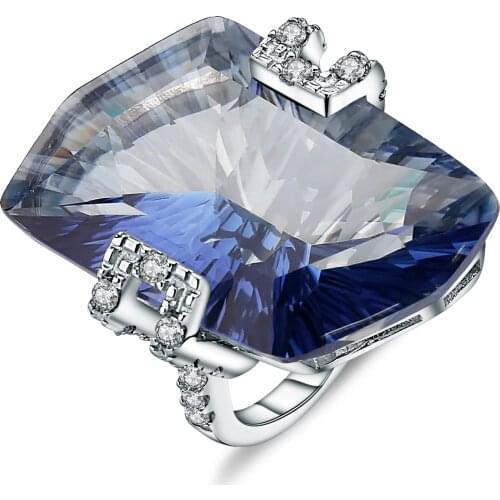 Gems Ballet 925 Sterling Silver Cocktail Rings 21.20Ct Natural Iolite Blue Mystic Quartz Gemstone Ring For Women Fine Jewelry