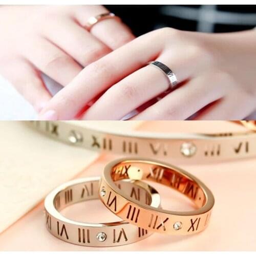 Women Titanium Steel Jewelry Roman Numerals Rings For Women CZ Crystals Trendy Party Love Ring Couple R006-1 love ring