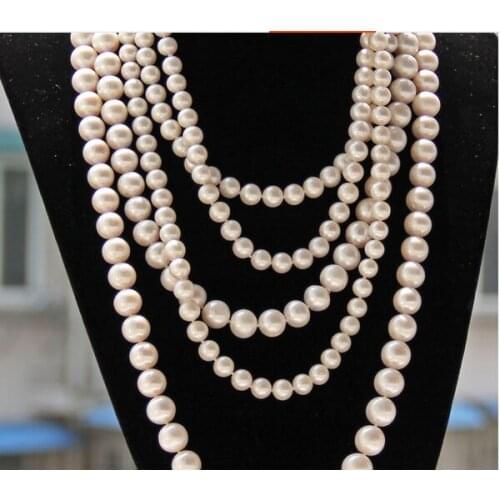 Wedding women Jewelry 47'' 6-7mm 9-10mm Top AAA Natural Freshwater pearl Round White Pearl Long Necklace highlight Handmade