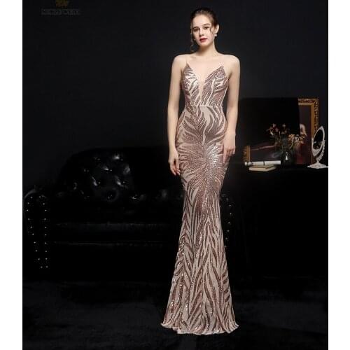 Prom Dresses V-Neck Floor-Length Dresses Woman Party Night Sequin Evening Dresses Mermaid Prom Dress