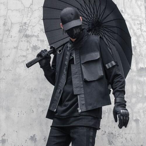 Multi Pockets Techwear Vests Outwear Tactical Functional Waistcoat Streetwear Men Hip Hop Cargo Vest Zipper Sleeveless Jacket