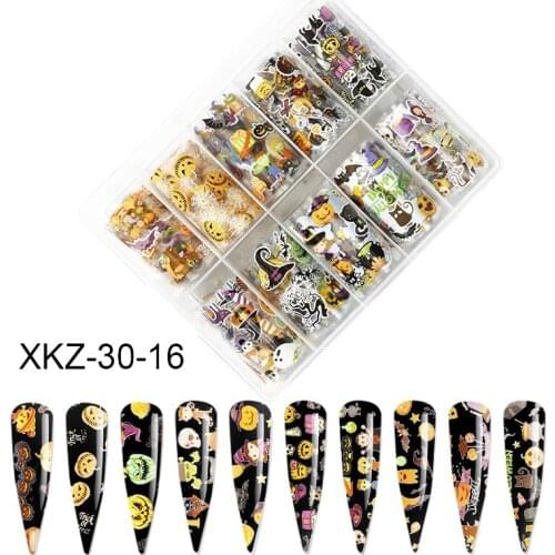 10 Pcs/Set 3D DIY Christmas Halloween Starry Sky Nails Art Transfer Stickers Holographic Nail Foil Decals Manicure Decorations