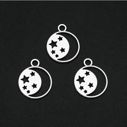 15pcs/Lots 17x20mm Antique Silver Plated Moon Sun Charm Star Pendants For DIY Earring Bracelets Necklace Jewelry Making Findings