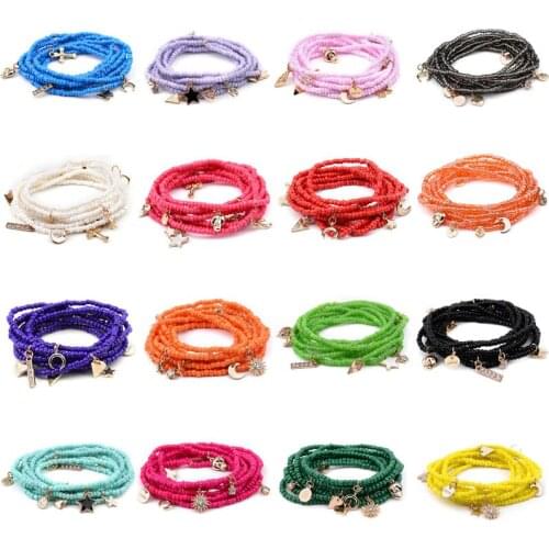 16 Colors Wholesale Items Jewelry Multi Layer Glass Handmade Beads Star Moon Love Pendants Womens Bracelet for Party Gift