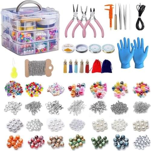 2456 Pcs Jewelry Making Kit Tools Pliers Storage Box Necklace Earrings Bracelet Repair DIY Earplugs Beaded Materials
