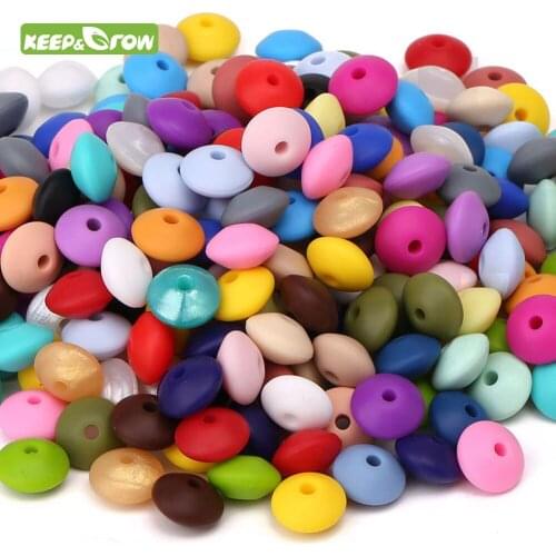 KEEP&GROW 500Pcs Abacus Silicone Beads 12mm Lentil Baby Teether Loose Bead For DIY Jewelry Making Accessories Baby Products