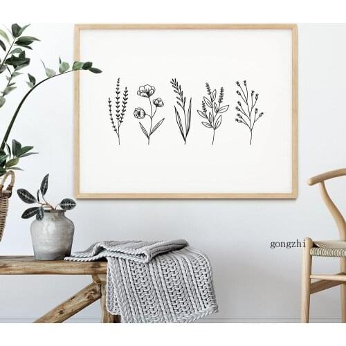 Black and White Botanical Abstract Line Poster Minimalist Canvas Painting Prints Kitchen Wall Art Pictures for Home Decoration