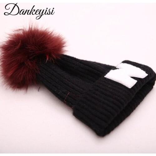 DANKEYISI Warm Female Fur Pom Poms Hat Winter Hat For Women Girls Hat Knitted Beanies Cap Boy Thick Women Men Skullies Beanies