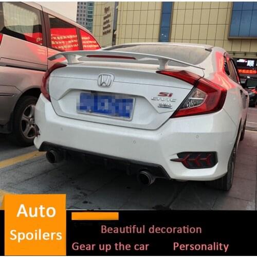 For Honda Civic Spoiler 2016 2017 2018 With Led Light High Quality ABS Material Car Rear Wing Primer Color Trunk Rear Spoiler