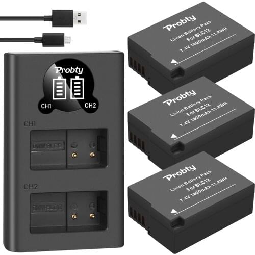 DMW-BLC12 BLC12E BLC12PP DMW BLC12 Batteries + Dual Charger for Panasonic Lumix FZ1000,FZ200,FZ300,G5,G6,G7,GH2,DMC-GX8