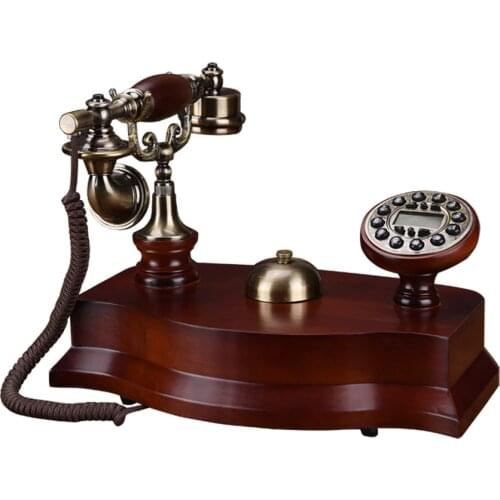 European Antique Telephone Landline Solid Wood Telephone with Caller ID, Button Dial, Backlit Handsfree, Mechanical Ringtone